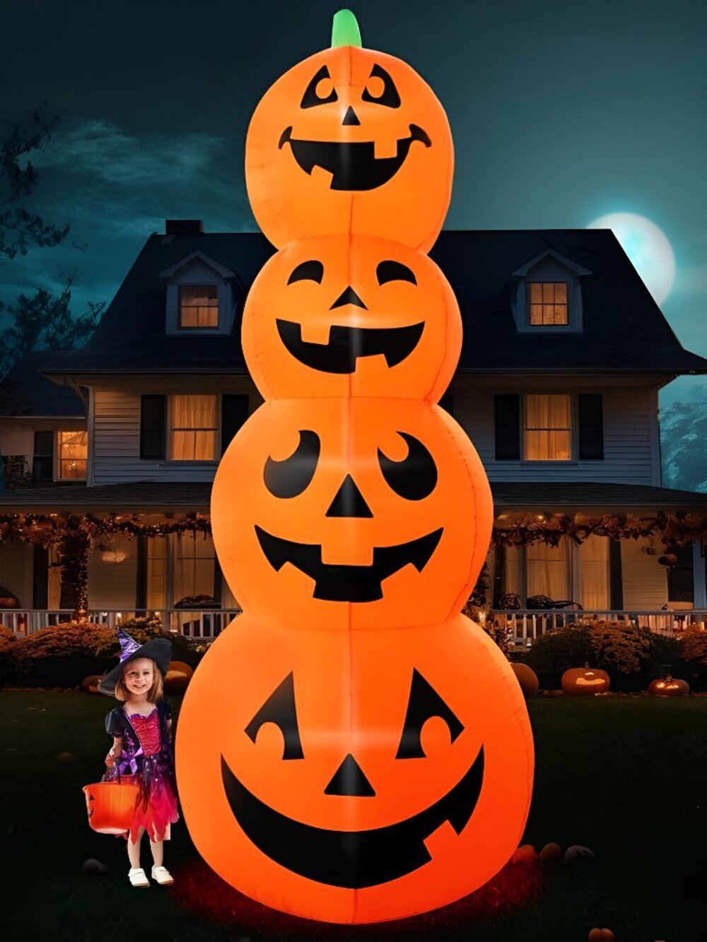 12FT Giant Halloween Inflatable Stacked Pumpkin Decoration, Halloween Blows up
